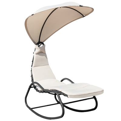 Chaise Lounge Swing with Wide Canopy Sun Shade and Soft Cushion-Beige