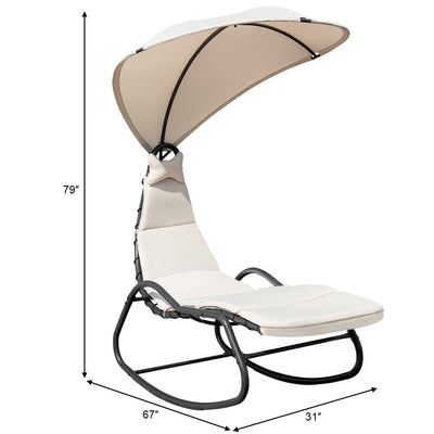 Chaise Lounge Swing with Wide Canopy Sun Shade and Soft Cushion-Beige