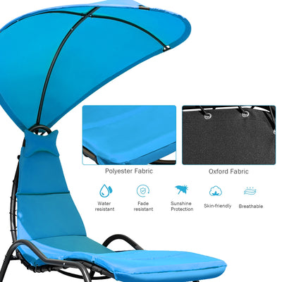 Chaise Lounge Swing with Wide Canopy Sun Shade and Soft Cushion-Blue