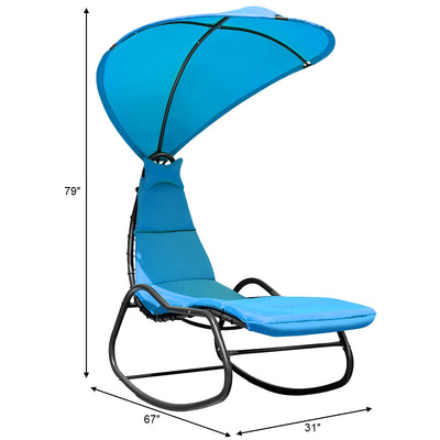 Chaise Lounge Swing with Wide Canopy Sun Shade and Soft Cushion-Blue