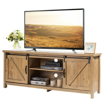 TV Stand Media Center Console Cabinet with Sliding Barn Door- Oak