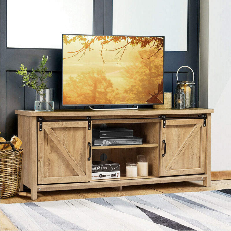 TV Stand Media Center Console Cabinet with Sliding Barn Door- Oak