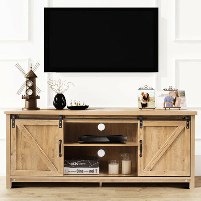 TV Stand Media Center Console Cabinet with Sliding Barn Door- Oak