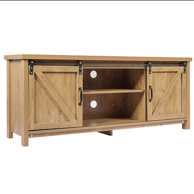 TV Stand Media Center Console Cabinet with Sliding Barn Door- Oak