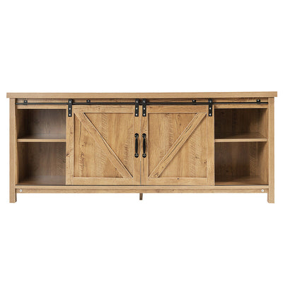 TV Stand Media Center Console Cabinet with Sliding Barn Door- Oak