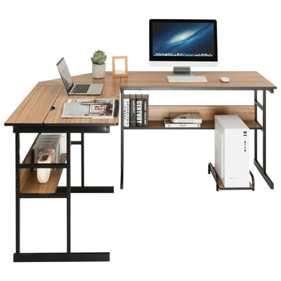 L-Shaped Computer Desk with Tiltable Tabletop-Walnut