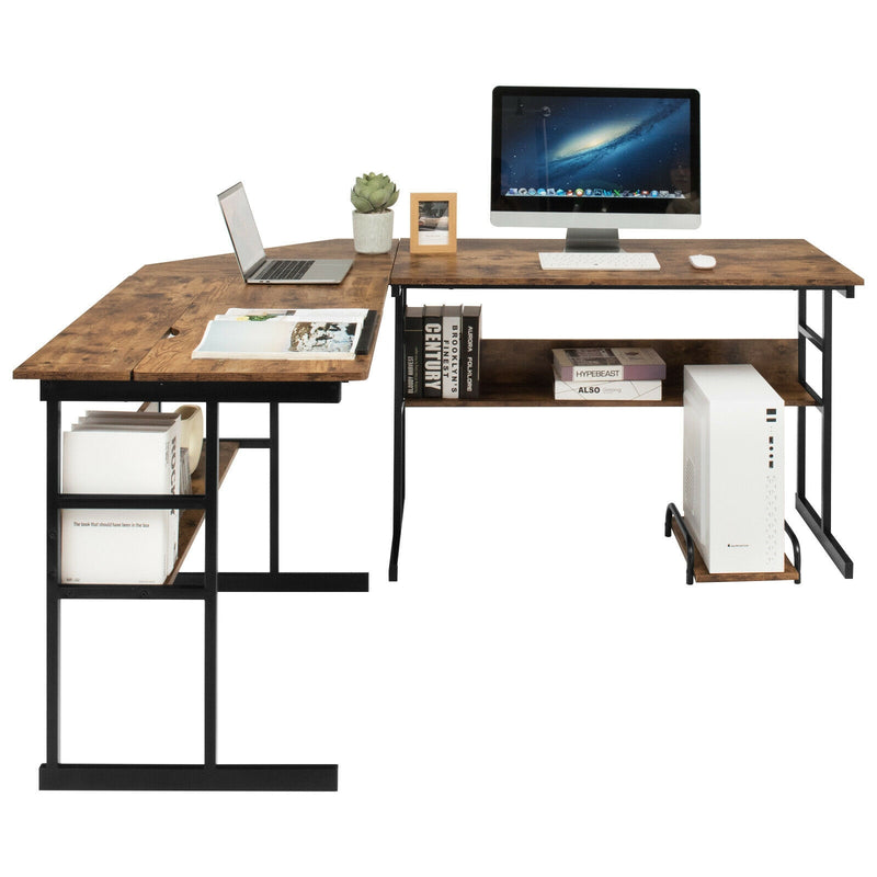 L-Shaped Computer Desk with Tiltable Tabletop-Rustic Brown