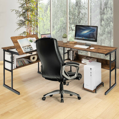 L-Shaped Computer Desk with Tiltable Tabletop-Rustic Brown