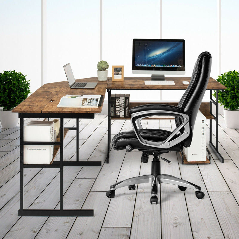 L-Shaped Computer Desk with Tiltable Tabletop-Rustic Brown