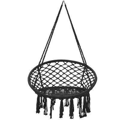 Hanging Macrame Hammock Chair with Handwoven Cotton Backrest-Black