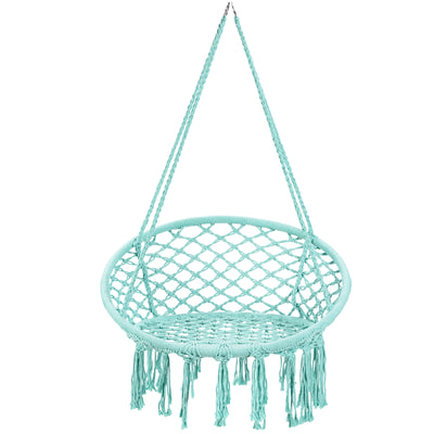 Hanging Macrame Hammock Chair with Handwoven Cotton Backrest-Turquoise