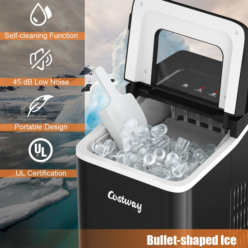 26lbs/24h Portable Countertop Ice Maker Machine with Scoop 9 Ice Cubes Ready in 8 minutes-Black