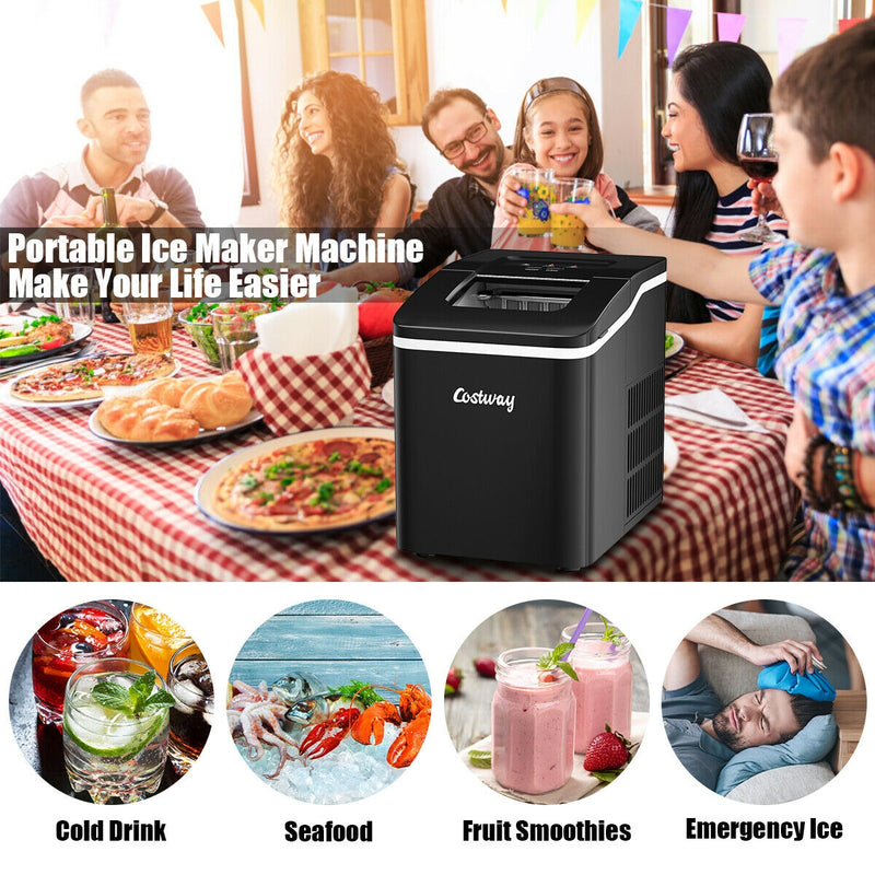 26lbs/24h Portable Countertop Ice Maker Machine with Scoop 9 Ice Cubes Ready in 8 minutes-Black