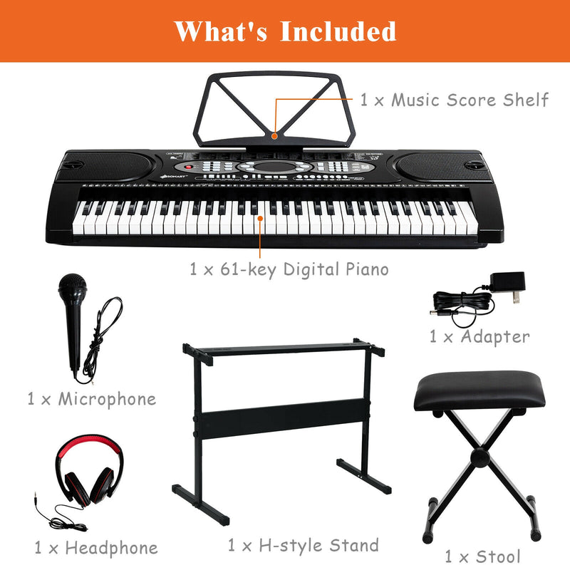 61 Key Electronic Piano with Lighted Keys Stand Bench Headphone