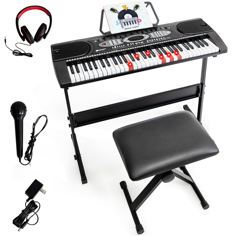 61 Key Electronic Piano with Lighted Keys Stand Bench Headphone