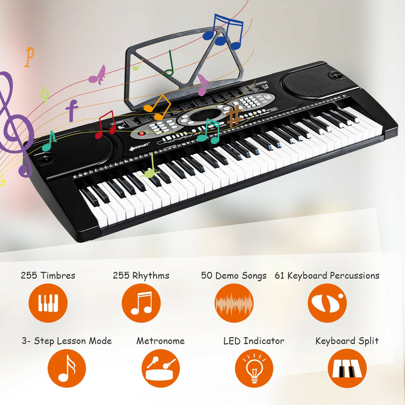 61 Key Electronic Piano with Lighted Keys Stand Bench Headphone