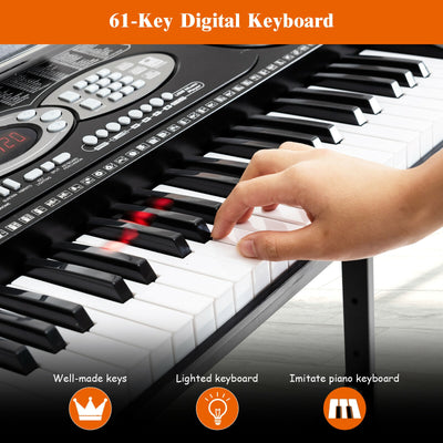 61 Key Electronic Piano with Lighted Keys Stand Bench Headphone