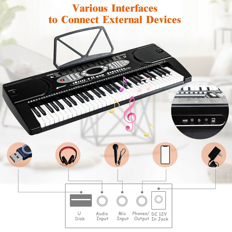 61 Key Electronic Piano with Lighted Keys Stand Bench Headphone