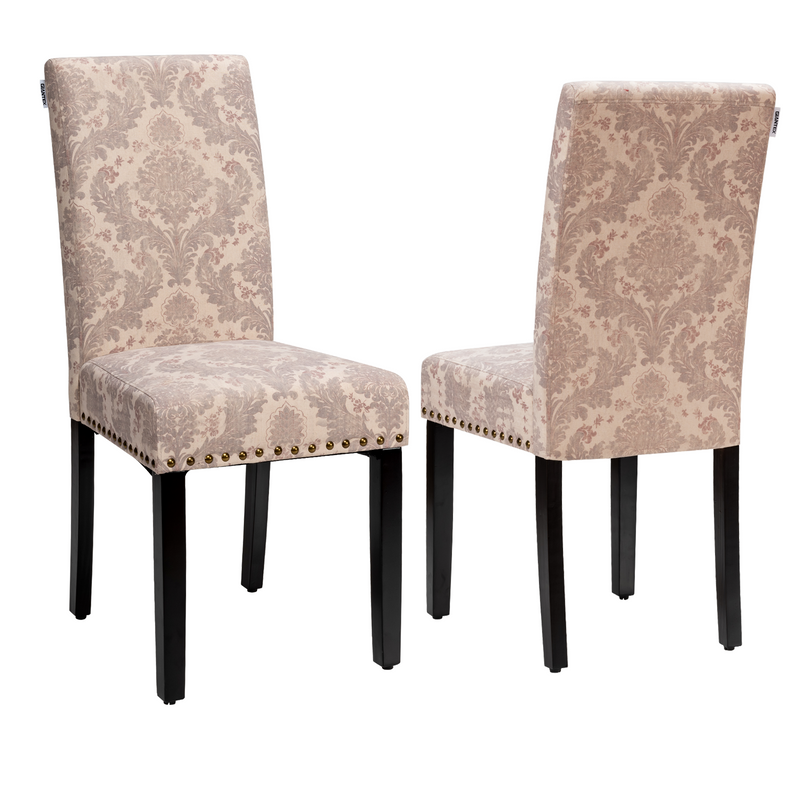 Set of 2 Fabric Upholstered Dining Chairs with Nailhead-Pink