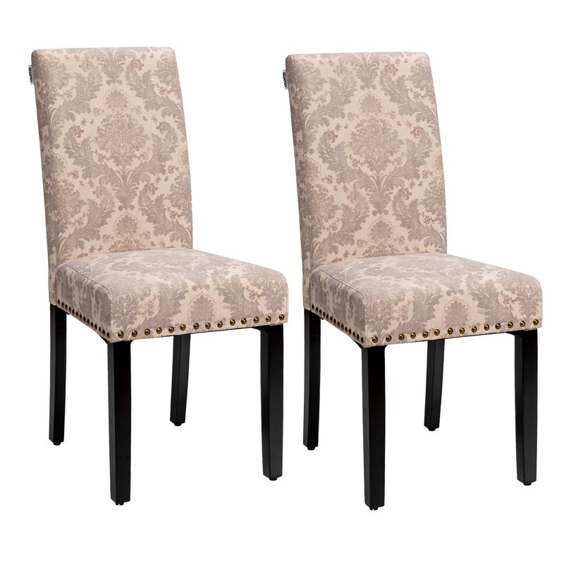 Set of 2 Fabric Upholstered Dining Chairs with Nailhead-Pink