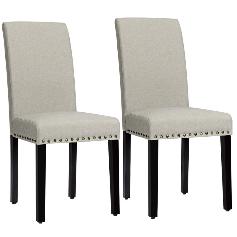 Set of 2 Fabric Upholstered Dining Chairs with Nailhead-Light Sage