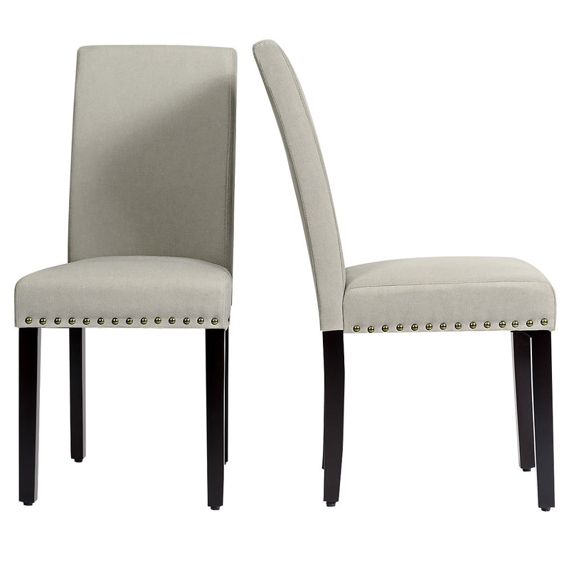 Set of 2 Fabric Upholstered Dining Chairs with Nailhead-Light Sage