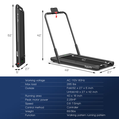 2-in-1 Folding Treadmill with Remote Control and LED Display-Black