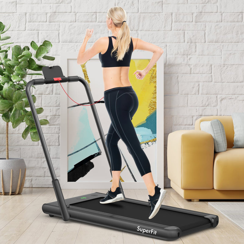 2-in-1 Folding Treadmill with Remote Control and LED Display-Black