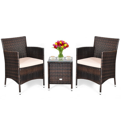 3 Pcs Patio Furniture Set Outdoor Wicker Rattan Set-Beige