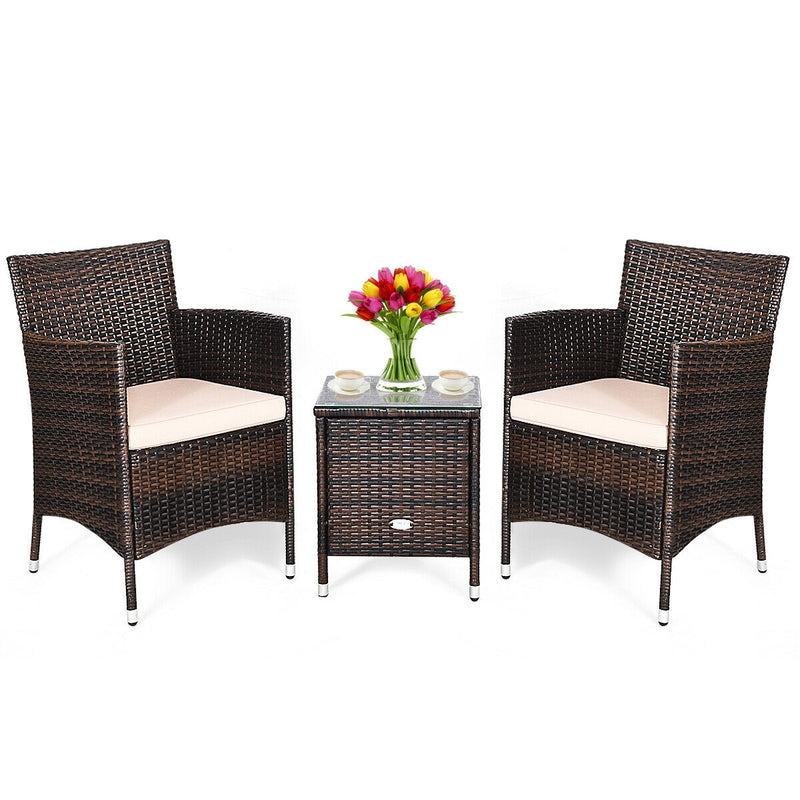 3 Pcs Patio Furniture Set Outdoor Wicker Rattan Set-Beige