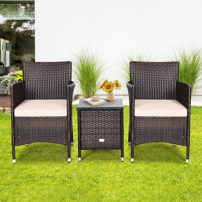 3 Pcs Patio Furniture Set Outdoor Wicker Rattan Set-Beige