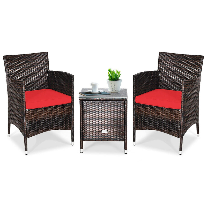 3 Pcs Patio Furniture Set Outdoor Wicker Rattan Set-Red