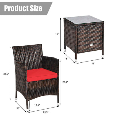 3 Pcs Patio Furniture Set Outdoor Wicker Rattan Set-Red