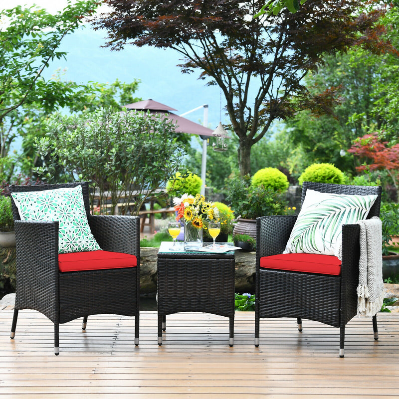 3 Pcs Patio Furniture Set Outdoor Wicker Rattan Set-Red