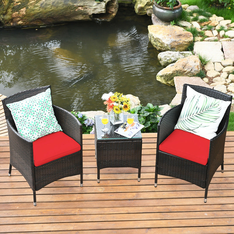 3 Pcs Patio Furniture Set Outdoor Wicker Rattan Set-Red