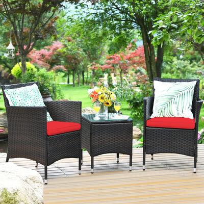 3 Pcs Patio Furniture Set Outdoor Wicker Rattan Set-Red