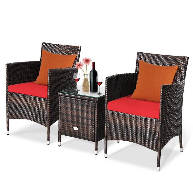 3 Pcs Patio Furniture Set Outdoor Wicker Rattan Set-Red