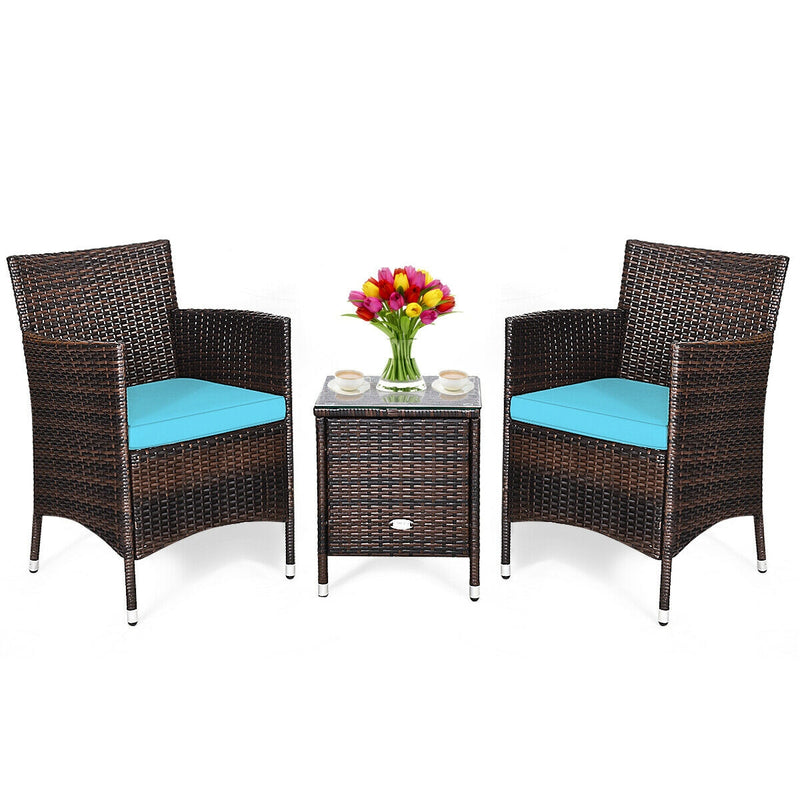 3 Pcs Patio Furniture Set Outdoor Wicker Rattan Set-Blue