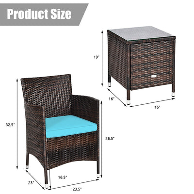 3 Pcs Patio Furniture Set Outdoor Wicker Rattan Set-Blue