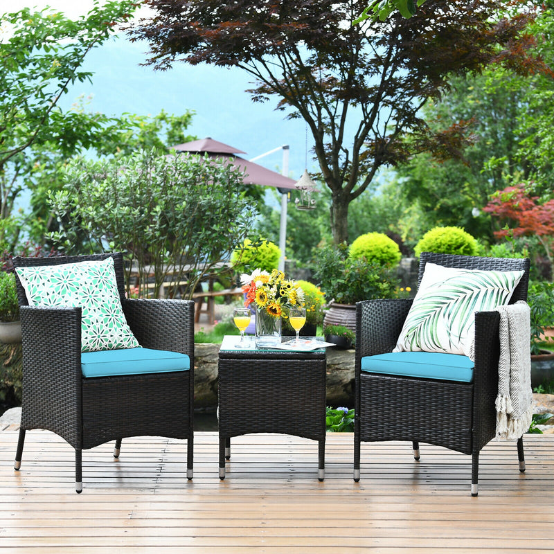 3 Pcs Patio Furniture Set Outdoor Wicker Rattan Set-Blue