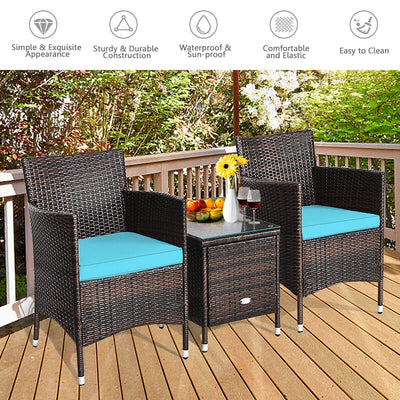 3 Pcs Patio Furniture Set Outdoor Wicker Rattan Set-Blue