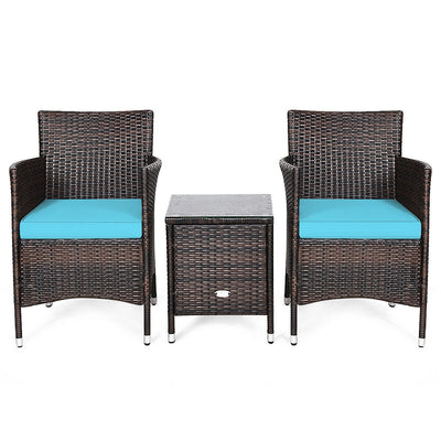 3 Pcs Patio Furniture Set Outdoor Wicker Rattan Set-Blue