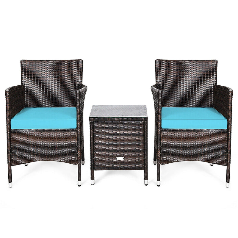 3 Pcs Patio Furniture Set Outdoor Wicker Rattan Set-Blue