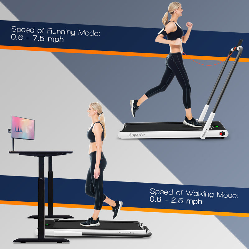 2-in-1 Folding Treadmill with RC Bluetooth Speaker LED Display-White