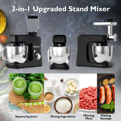 3-in-1 Multi-functional 6-speed Tilt-head Food Stand Mixer-Black