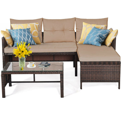 3 Pieces Patio Wicker Rattan Sofa Set-Beige