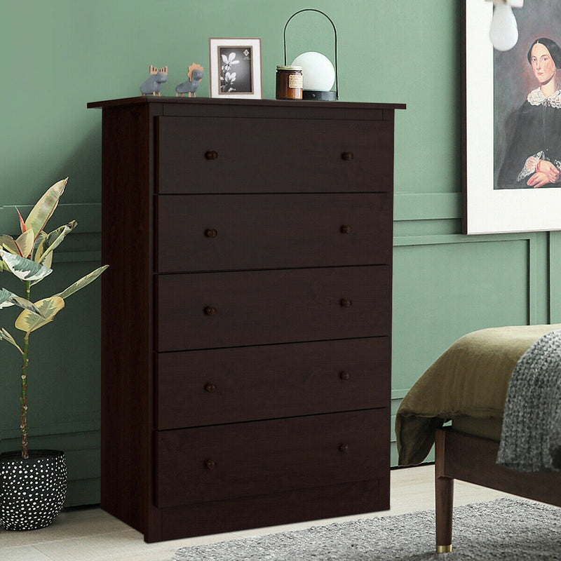 Functional Storage Organized Dresser with 5 Drawer-Dark Brown