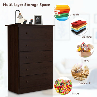 Functional Storage Organized Dresser with 5 Drawer-Dark Brown