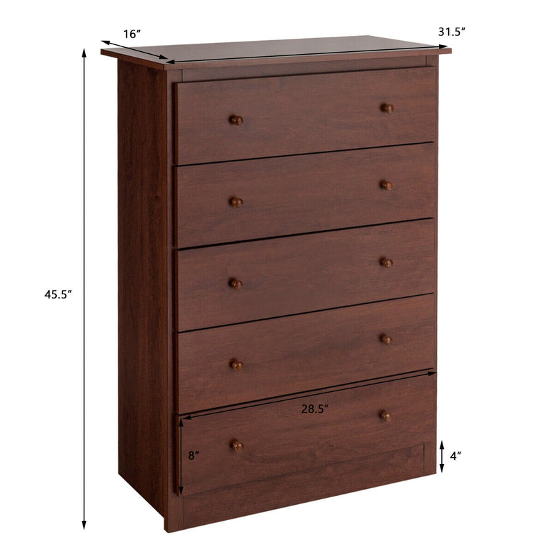 Functional Storage Organized Dresser with 5 Drawer-Brown