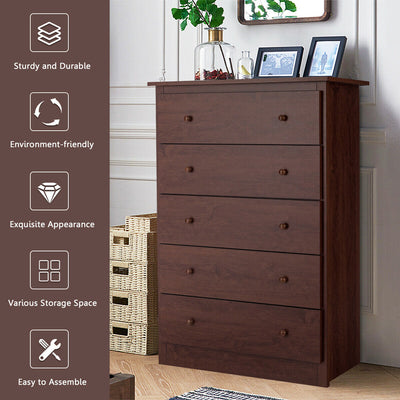 Functional Storage Organized Dresser with 5 Drawer-Brown